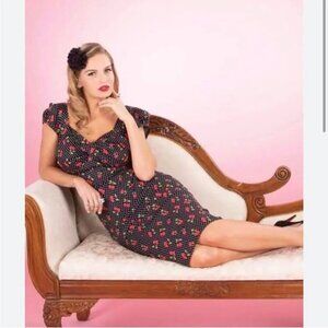 Stop Staring Cap Sleeved Cherry Print Polka Dot Red Rockabilly Pinup Dress